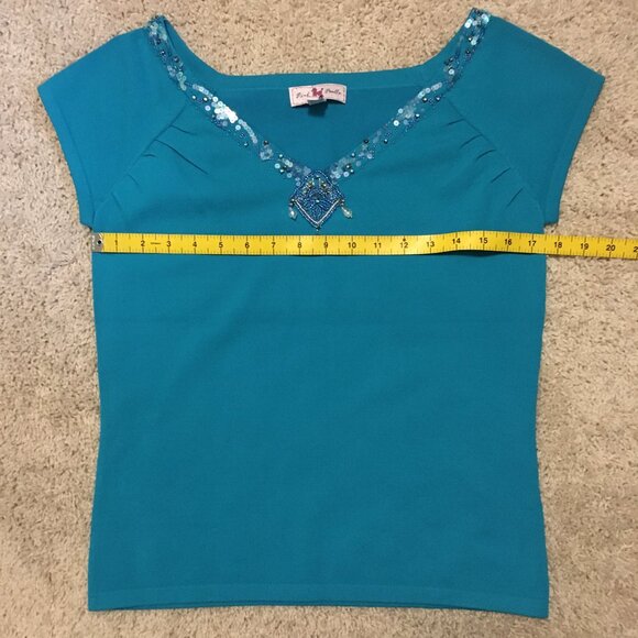Pink Poodle Teal Mermaid Scale and Diamond Bead Cap Sleeve Top - Picture 12 of 16
